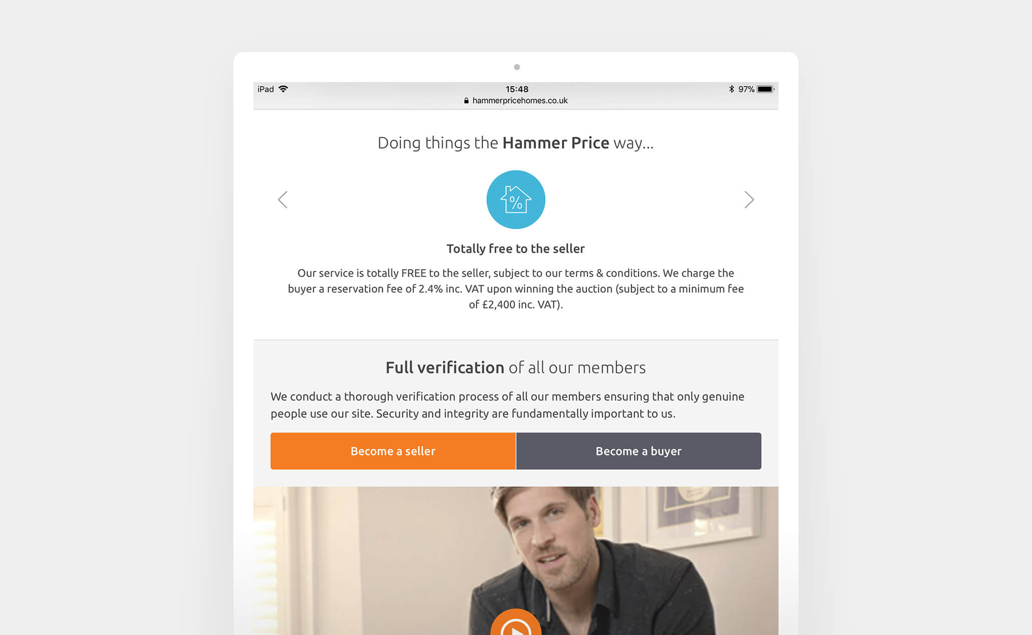 Hammer Price Homes website (iPad)